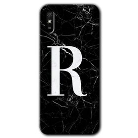 Xiaomi Redmi 9A Siyah Mermer Desenli R Harfi Baskılı Uyumlu Silikon Kılıf