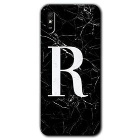 Xiaomi Redmi 9A Siyah Mermer Desenli R Harfi Baskılı Uyumlu Silikon Kılıf