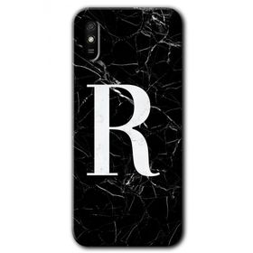 Xiaomi Redmi 9A Siyah Mermer Desenli R Harfi Baskılı Uyumlu Silikon Kılıf