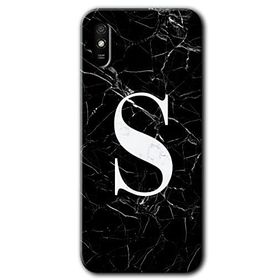 Xiaomi Redmi 9A Siyah Mermer Desenli S Harfi Baskılı Uyumlu Silikon Kılıf