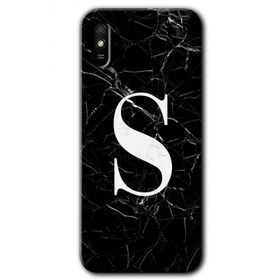 Xiaomi Redmi 9A Siyah Mermer Desenli S Harfi Baskılı Uyumlu Silikon Kılıf