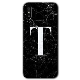 Xiaomi Redmi 9A Siyah Mermer Desenli T Harfi Baskılı Uyumlu Silikon Kılıf