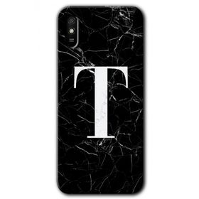 Xiaomi Redmi 9A Siyah Mermer Desenli T Harfi Baskılı Uyumlu Silikon Kılıf