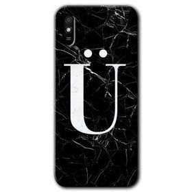 Xiaomi Redmi 9A Siyah Mermer Desenli U Harfi Baskılı Uyumlu Silikon Kılıf