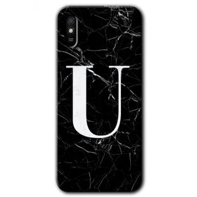 Xiaomi Redmi 9A Siyah Mermer Desenli U Harfi Baskılı Uyumlu Silikon Kılıf