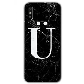 Xiaomi Redmi 9A Siyah Mermer Desenli U Harfi Baskılı Uyumlu Silikon Kılıf