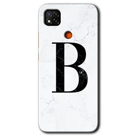 Xiaomi Redmi 9C Beyaz Mermer Desenli B Harfi Baskılı Uyumlu Silikon Kılıf