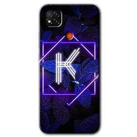 Xiaomi Redmi 9C Dark Neon Yaprak K Harfi Baskılı Uyumlu Silikon Kılıf