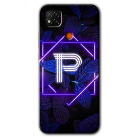 Xiaomi Redmi 9C Dark Neon Yaprak P Harfi Baskılı Uyumlu Silikon Kılıf
