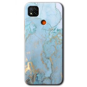 Xiaomi Redmi 9C Mavi Gold Mermer Baskılı Uyumlu Silikon Kılıf
