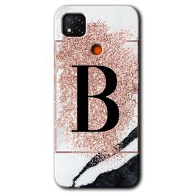 Xiaomi Redmi 9C Pembe Mermer Desenli B Harfi Baskılı Uyumlu Silikon Kılıf