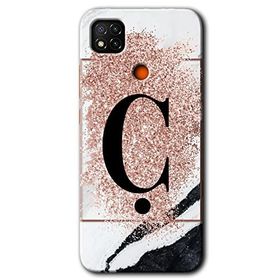 Xiaomi Redmi 9C Pembe Mermer Desenli C Harfi Baskılı Uyumlu Silikon Kılıf
