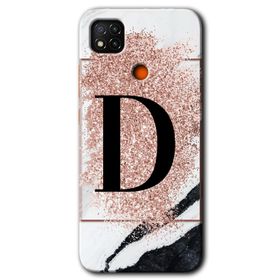 Xiaomi Redmi 9C Pembe Mermer Desenli D Harfi Baskılı Uyumlu Silikon Kılıf