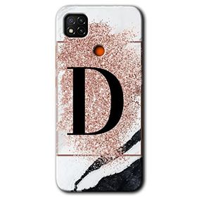 Xiaomi Redmi 9C Pembe Mermer Desenli D Harfi Baskılı Uyumlu Silikon Kılıf