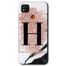 Xiaomi Redmi 9C Pembe Mermer Desenli H Harfi Baskılı Uyumlu Silikon Kılıf