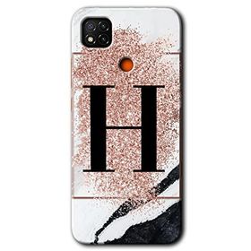 Xiaomi Redmi 9C Pembe Mermer Desenli H Harfi Baskılı Uyumlu Silikon Kılıf