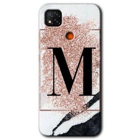 Xiaomi Redmi 9C Pembe Mermer Desenli M Harfi Baskılı Uyumlu Silikon Kılıf