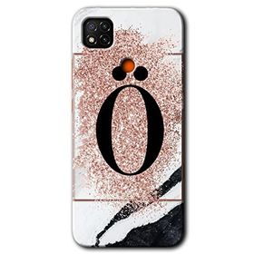 Xiaomi Redmi 9C Pembe Mermer Desenli O Harfi Baskılı Uyumlu Silikon Kılıf