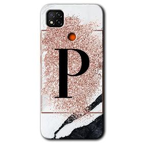 Xiaomi Redmi 9C Pembe Mermer Desenli P Harfi Baskılı Uyumlu Silikon Kılıf