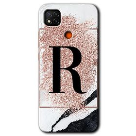 Xiaomi Redmi 9C Pembe Mermer Desenli R Harfi Baskılı Uyumlu Silikon Kılıf