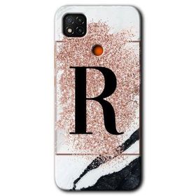 Xiaomi Redmi 9C Pembe Mermer Desenli R Harfi Baskılı Uyumlu Silikon Kılıf