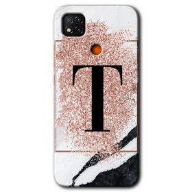 Xiaomi Redmi 9C Pembe Mermer Desenli T Harfi Baskılı Uyumlu Silikon Kılıf