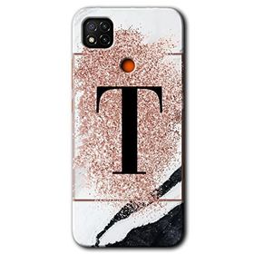 Xiaomi Redmi 9C Pembe Mermer Desenli T Harfi Baskılı Uyumlu Silikon Kılıf