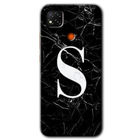 Xiaomi Redmi 9C Siyah Mermer Desenli S Harfi Baskılı Uyumlu Silikon Kılıf