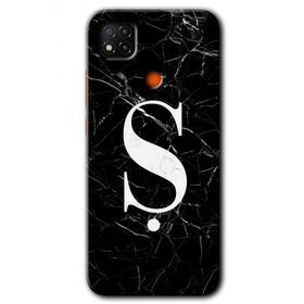 Xiaomi Redmi 9C Siyah Mermer Desenli S Harfi Baskılı Uyumlu Silikon Kılıf