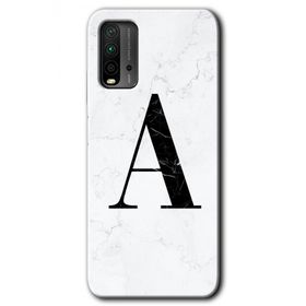 Xiaomi Redmi 9T Beyaz Mermer Desenli A Harfi Baskılı Uyumlu Silikon Kılıf
