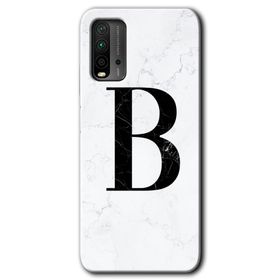 Xiaomi Redmi 9T Beyaz Mermer Desenli B Harfi Baskılı Uyumlu Silikon Kılıf