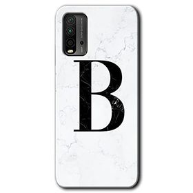 Xiaomi Redmi 9T Beyaz Mermer Desenli B Harfi Baskılı Uyumlu Silikon Kılıf