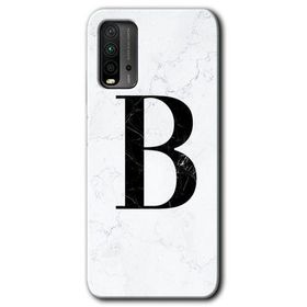 Xiaomi Redmi 9T Beyaz Mermer Desenli B Harfi Baskılı Uyumlu Silikon Kılıf
