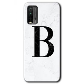 Xiaomi Redmi 9T Beyaz Mermer Desenli B Harfi Baskılı Uyumlu Silikon Kılıf