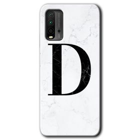 Xiaomi Redmi 9T Beyaz Mermer Desenli D Harfi Baskılı Uyumlu Silikon Kılıf