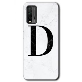 Xiaomi Redmi 9T Beyaz Mermer Desenli D Harfi Baskılı Uyumlu Silikon Kılıf