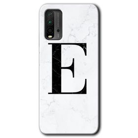 Xiaomi Redmi 9T Beyaz Mermer Desenli E Harfi Baskılı Uyumlu Silikon Kılıf