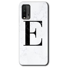 Xiaomi Redmi 9T Beyaz Mermer Desenli E Harfi Baskılı Uyumlu Silikon Kılıf