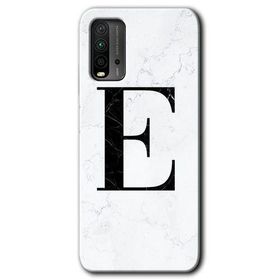 Xiaomi Redmi 9T Beyaz Mermer Desenli E Harfi Baskılı Uyumlu Silikon Kılıf