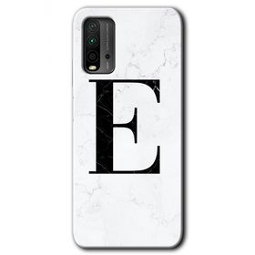 Xiaomi Redmi 9T Beyaz Mermer Desenli E Harfi Baskılı Uyumlu Silikon Kılıf