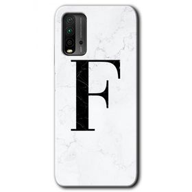 Xiaomi Redmi 9T Beyaz Mermer Desenli F Harfi Baskılı Uyumlu Silikon Kılıf