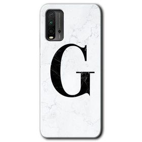 Xiaomi Redmi 9T Beyaz Mermer Desenli G Harfi Baskılı Uyumlu Silikon Kılıf