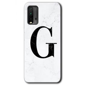 Xiaomi Redmi 9T Beyaz Mermer Desenli G Harfi Baskılı Uyumlu Silikon Kılıf