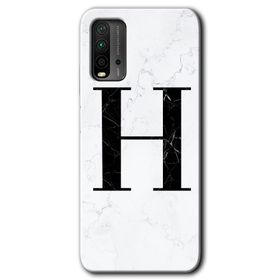 Xiaomi Redmi 9T Beyaz Mermer Desenli H Harfi Baskılı Uyumlu Silikon Kılıf