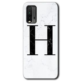 Xiaomi Redmi 9T Beyaz Mermer Desenli H Harfi Baskılı Uyumlu Silikon Kılıf