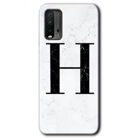 Xiaomi Redmi 9T Beyaz Mermer Desenli H Harfi Baskılı Uyumlu Silikon Kılıf