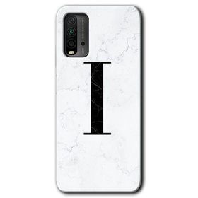 Xiaomi Redmi 9T Beyaz Mermer Desenli İ Harfi Baskılı Uyumlu Silikon Kılıf