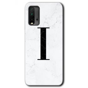 Xiaomi Redmi 9T Beyaz Mermer Desenli İ Harfi Baskılı Uyumlu Silikon Kılıf
