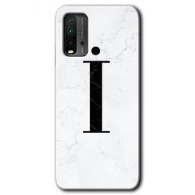 Xiaomi Redmi 9T Beyaz Mermer Desenli İ Harfi Baskılı Uyumlu Silikon Kılıf
