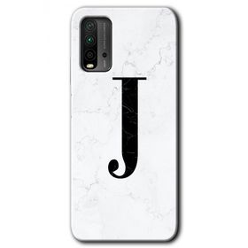 Xiaomi Redmi 9T Beyaz Mermer Desenli J Harfi Baskılı Uyumlu Silikon Kılıf